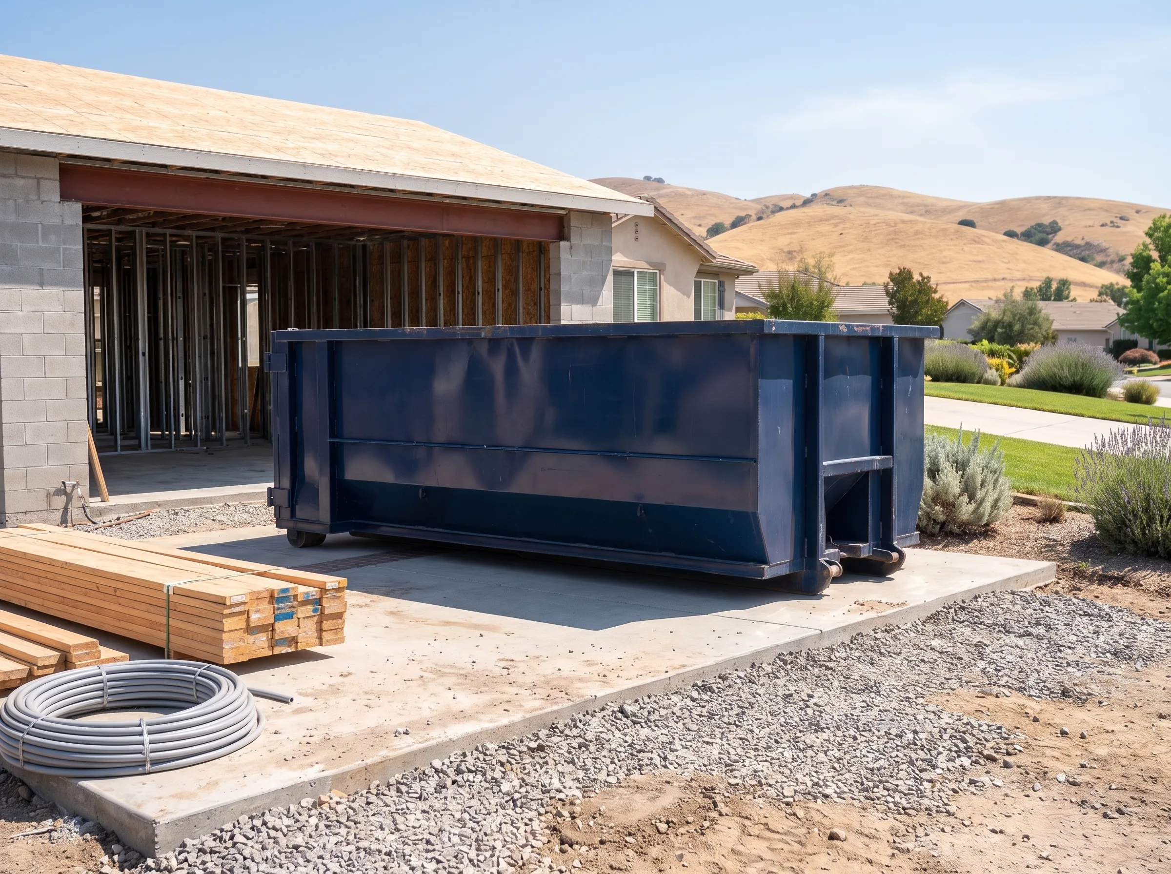 Roll-off dumpster being loaded in Sacramento, CA